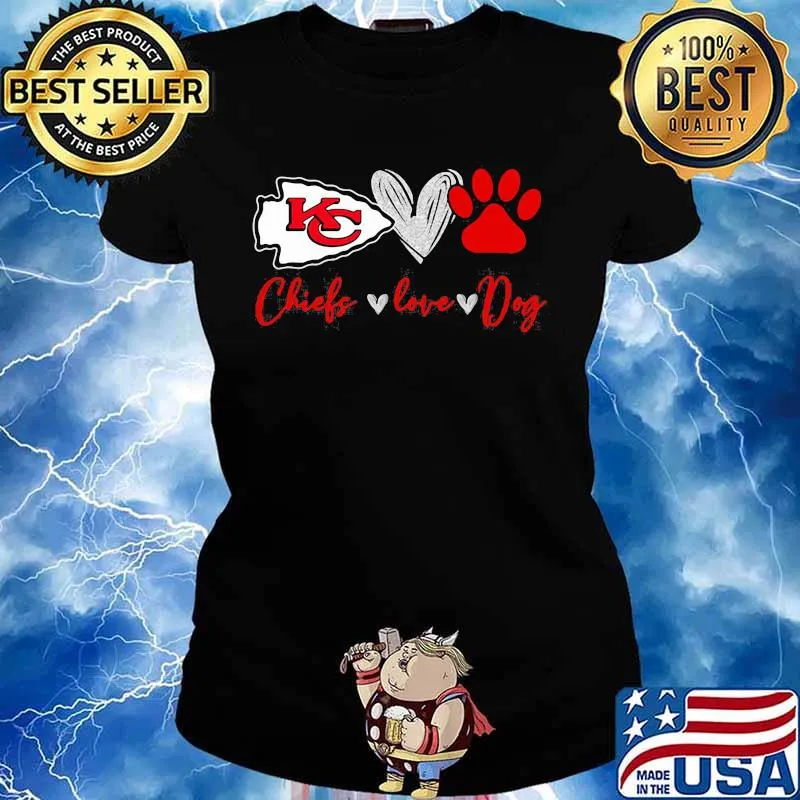 Chiefs Love Dogs Heart Red Football Shirt Ladies tee