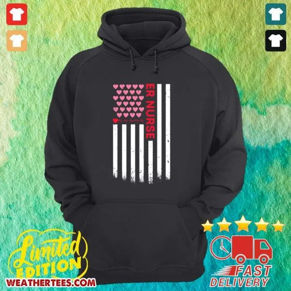 Cute Er Nurse American Flag Heart Valentines Day Shirt - Image 5