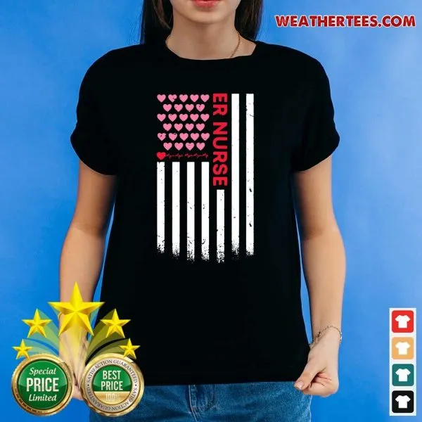 Cute Er Nurse American Flag Heart Valentines Day Shirt - Image 4