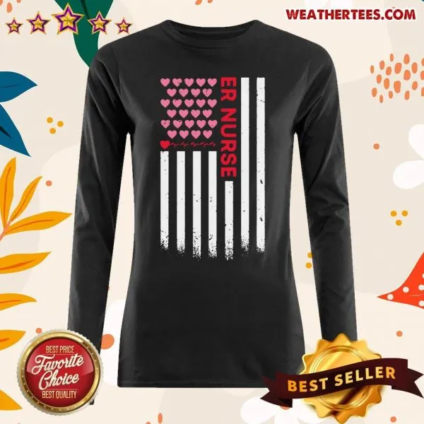 Cute Er Nurse American Flag Heart Valentines Day Shirt - Image 3