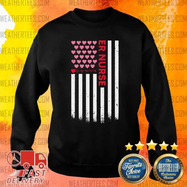 Cute Er Nurse American Flag Heart Valentines Day Shirt - Image 2