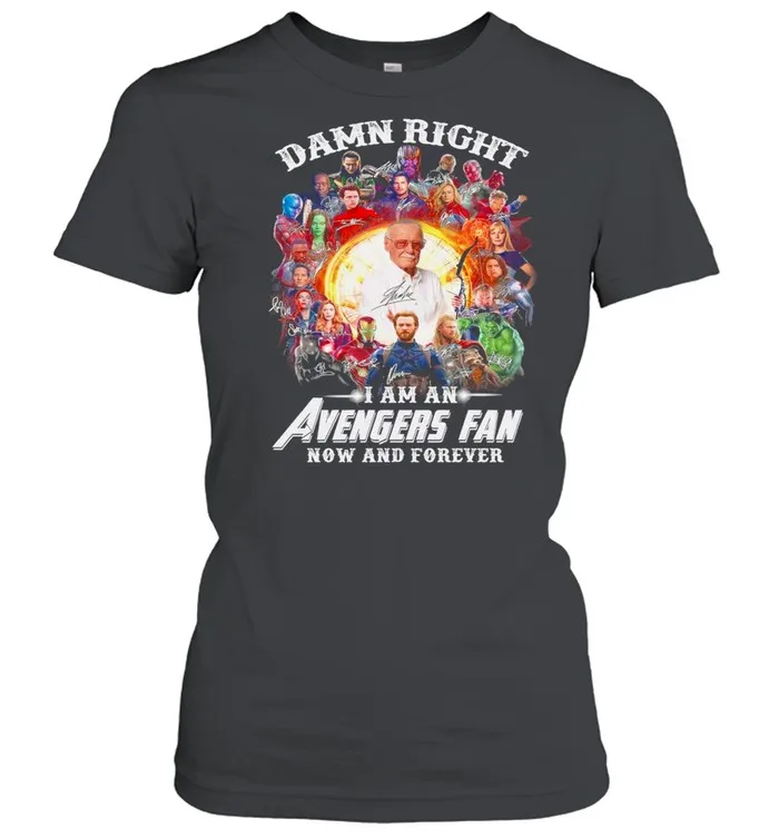 Damn Right Im An Avengers Fan Now And Forever Signatures 2021 shirt - Image 2