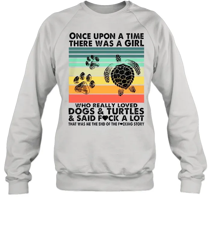 Dogs And Turtles Once Upon A Time There Was A Girl Who Really Love 2021 Vintage shirt Classic Mens T-shirt - Image 3