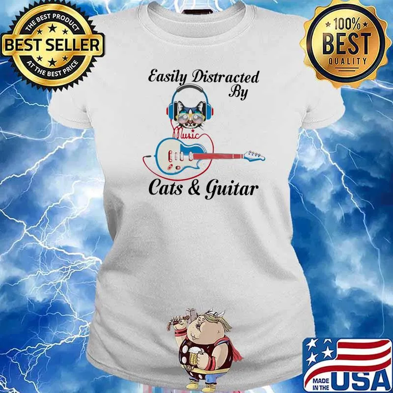 Easily Distracted By Cats And Guitar Shirt Ladies tee