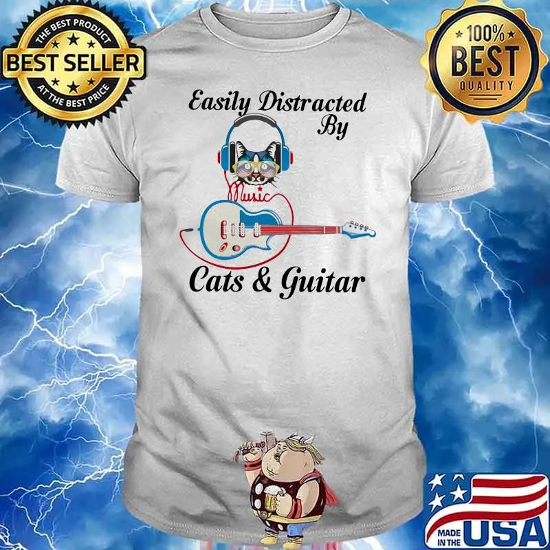 Easily Distracted By Cats And Guitar Shirt
