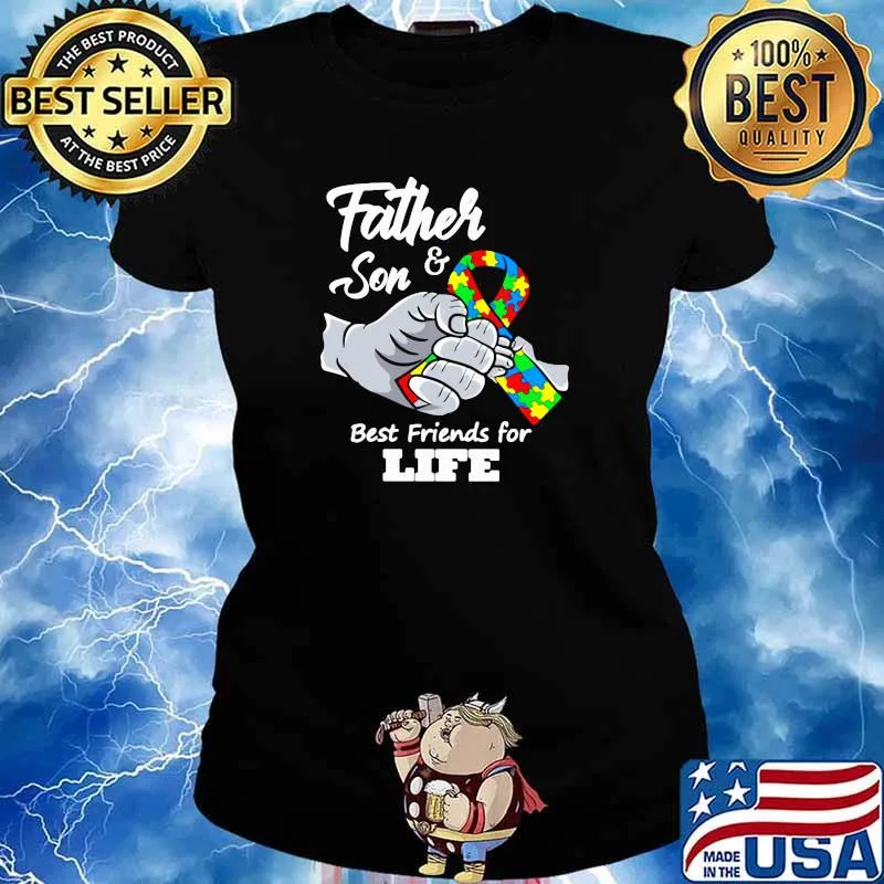 Father And Son Best Friends For Life Ribbon Autism Awareness Ribbon Shirt Ladies tee