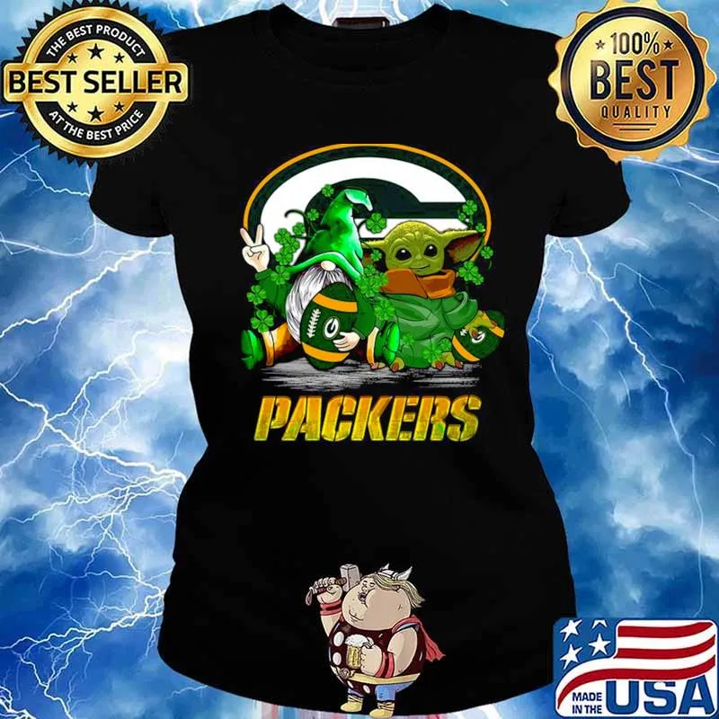 Gnome and Baby Yoda hug Green Bay Packers St Patrick’s Day s Ladies tee