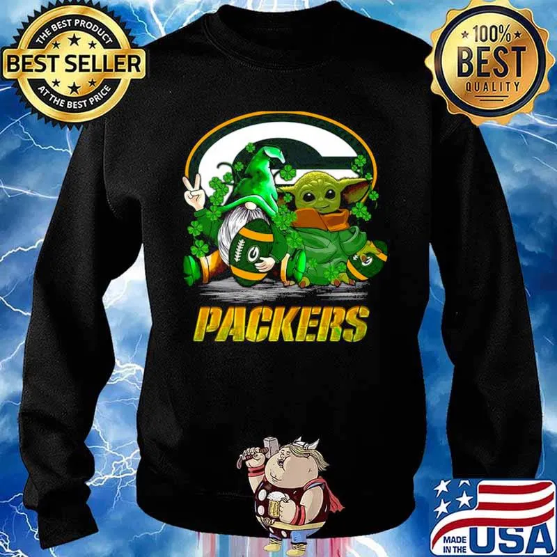 Gnome and Baby Yoda hug Green Bay Packers St Patrick’s Day s Sweater