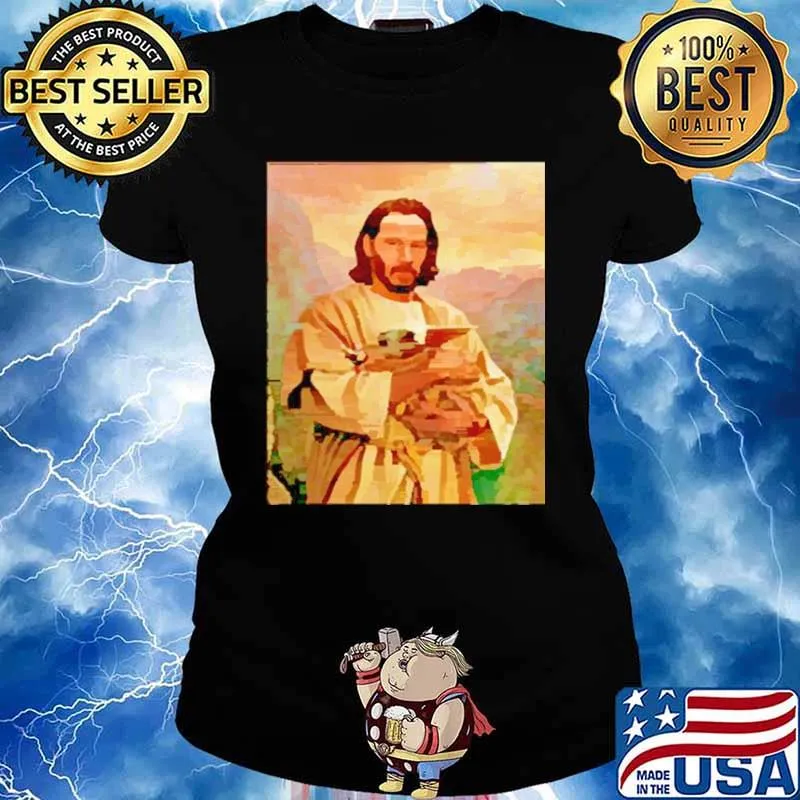 God Keanu Reeves Hug Baby Yoda Ladies tee