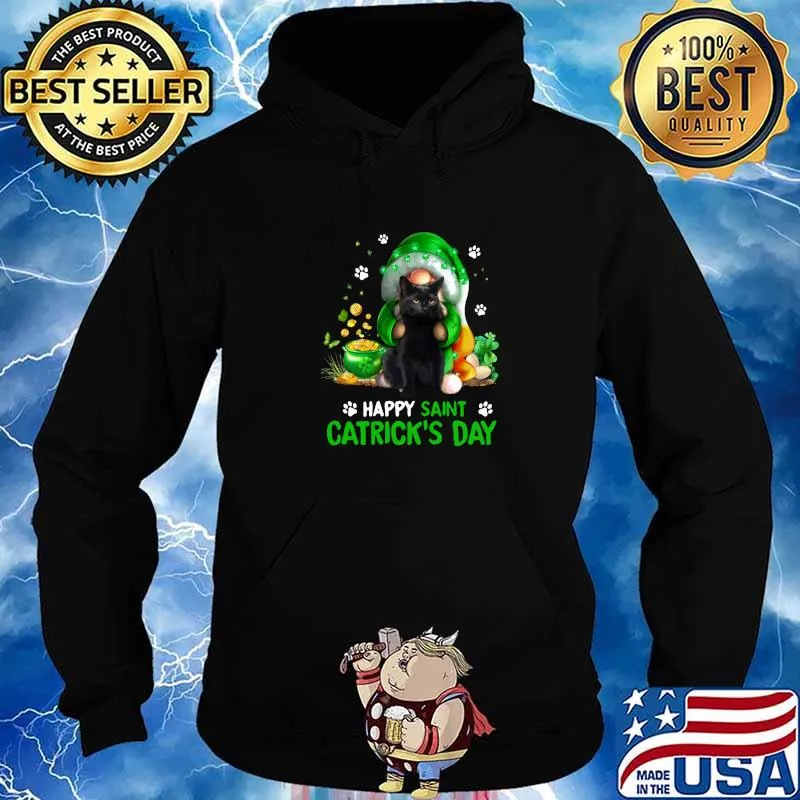 Happy Saint Catrick’s Day Black Cat Irish Gnome Shirt Hoodie