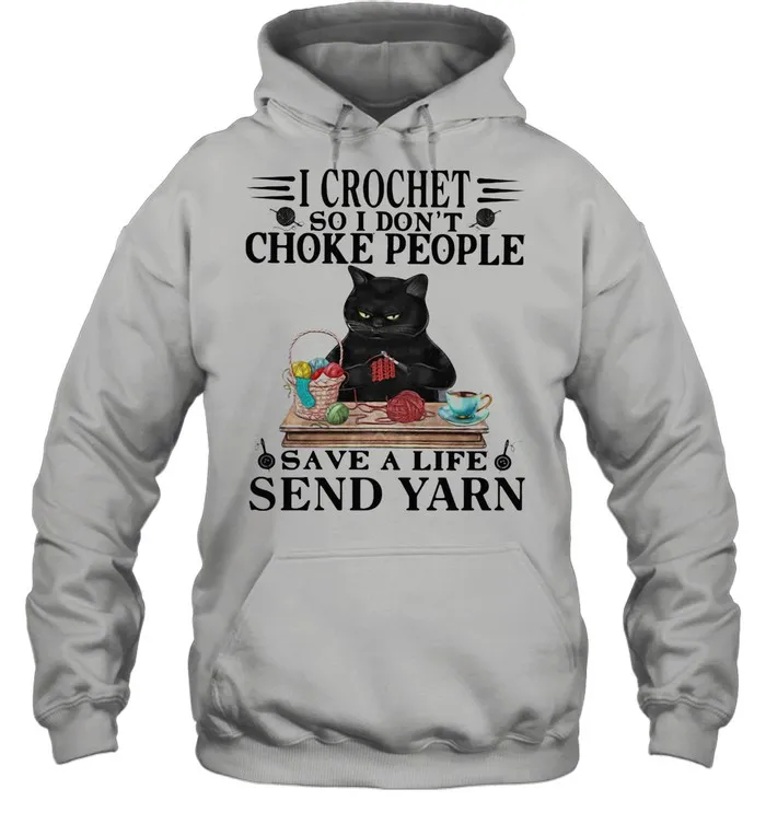 I Crochet So I Dont Choke People Save A Life Send Yarn Black Cat Knitting shirt Classic Mens T-shirt - Image 6