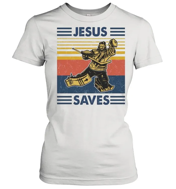 Ice Hockey By Jesus Saves 2021 Vintage shirt Classic Mens T-shirt - Image 3