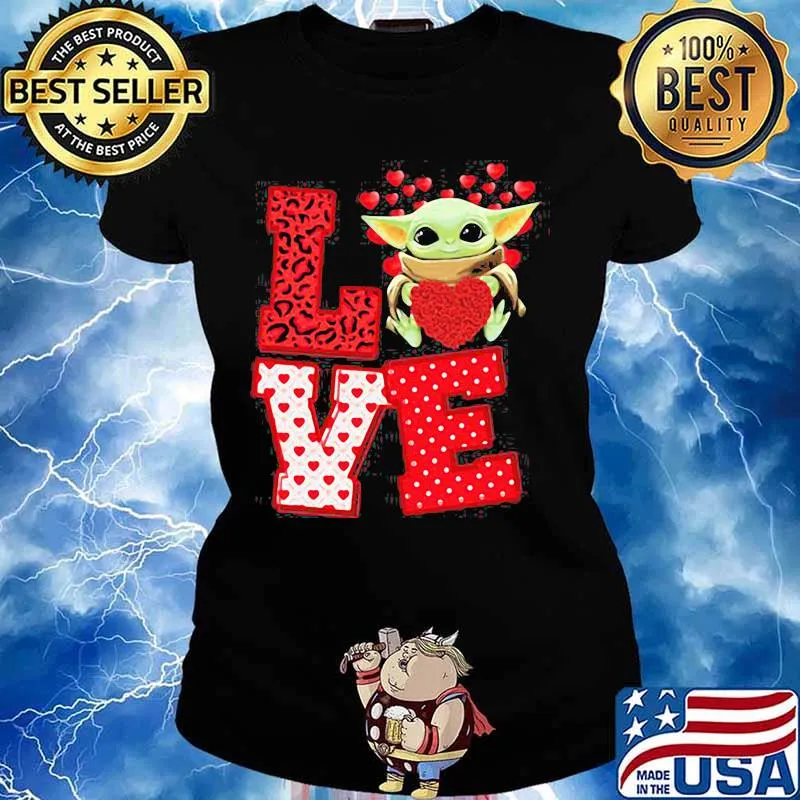 Love Baby Yoda Star Wars Heart Valentine Day Shirt Ladies tee