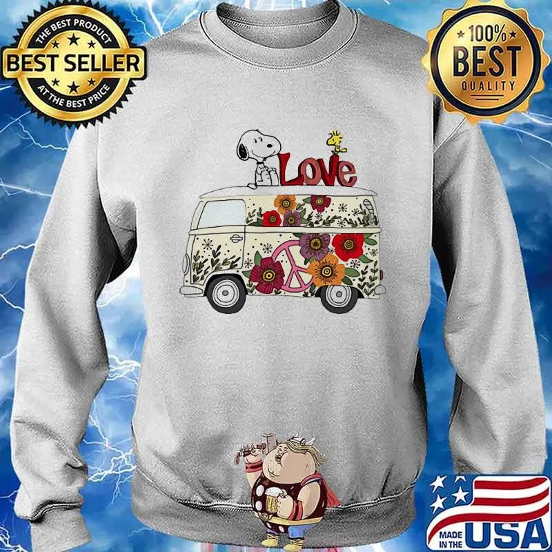 Love Bus Flowers Snoopy And Woodstock Shirt Sweater