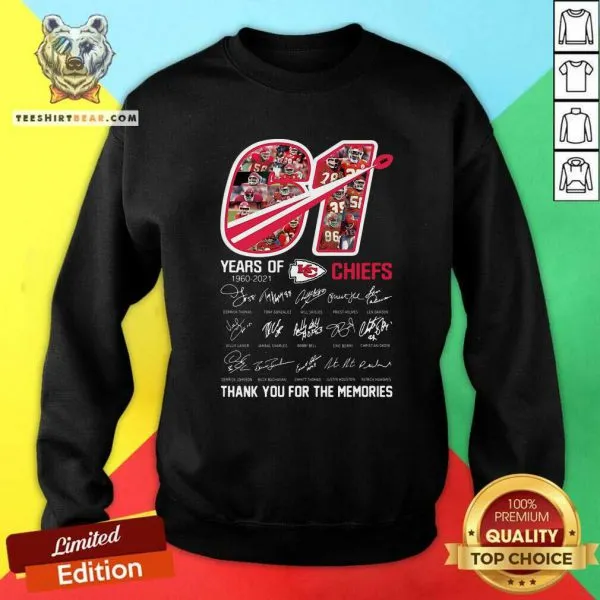 Malicious 61 Years Of 1960 2021 Kansas City Chiefs Signatures Shirt - Image 2