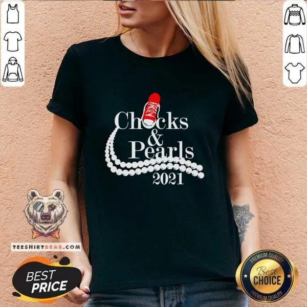 Overjoyed Kamala Harris Chucks And Pearls 2021 Red Converse Shirt - Image 3