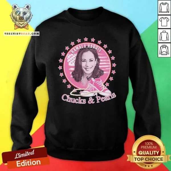 Overwhelmed Kamala Harris Chucks And Pearls 2021 Pink America Shirt - Image 2