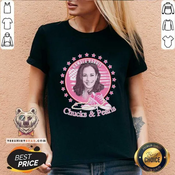 Overwhelmed Kamala Harris Chucks And Pearls 2021 Pink America Shirt - Image 3