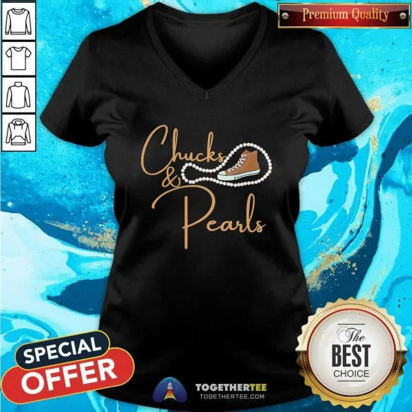 Pretty Kamala Harris Chucks And Pearls Orange Converse Shirt - Image 3