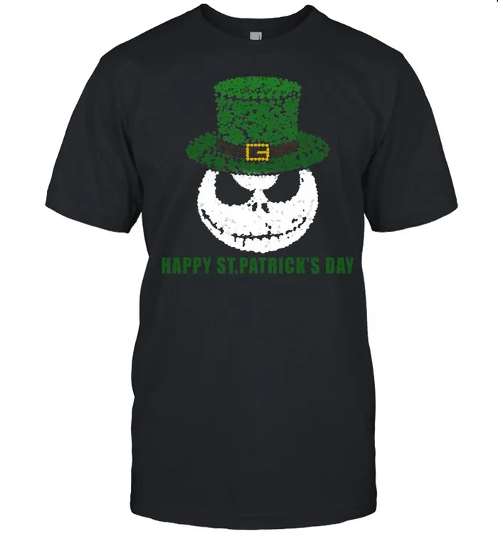 Skellington Head Irish Four-Leaf Clover Nightmare Before Christmas Happy St Patricks Day shirt