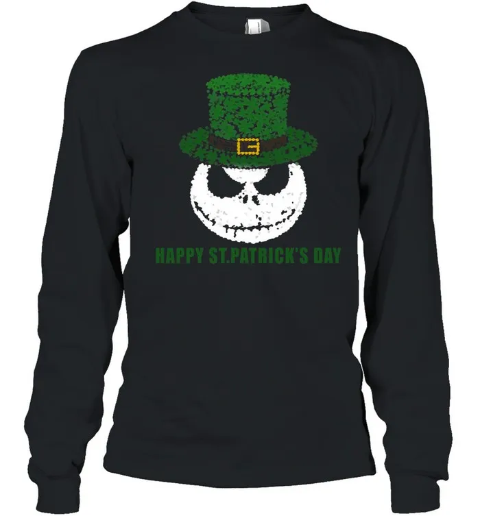 Skellington Head Irish Four-Leaf Clover Nightmare Before Christmas Happy St Patricks Day shirt - Image 3