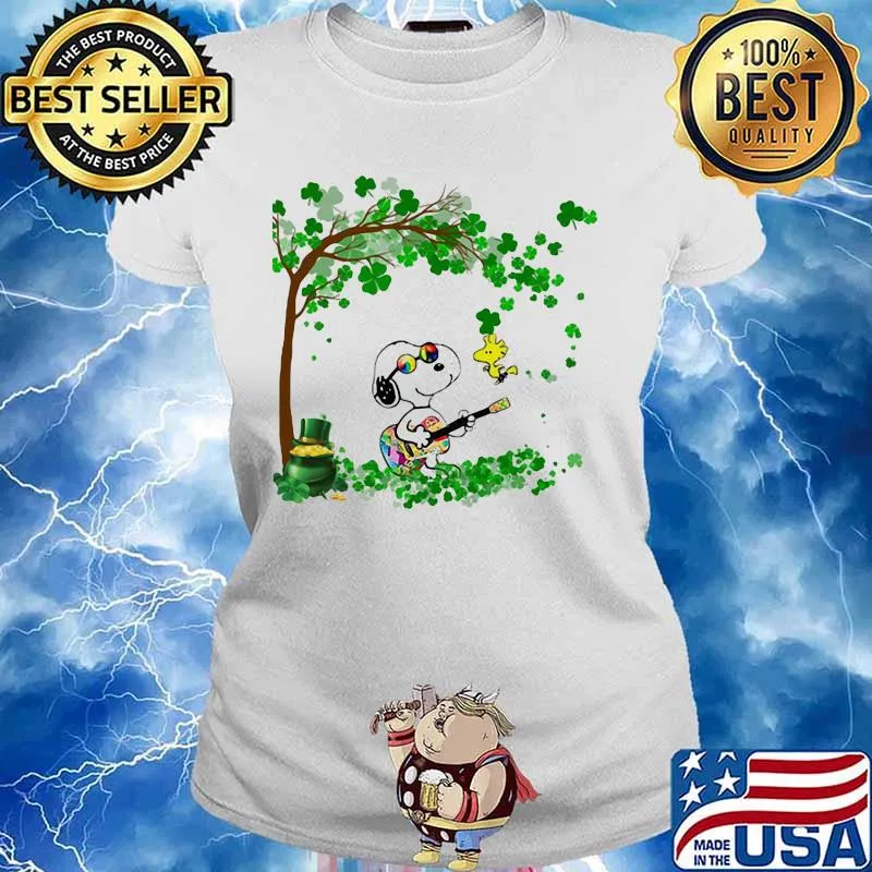 Snoopy Play Guitar And Woodstock Irish Patricks Day Shirt Ladies tee
