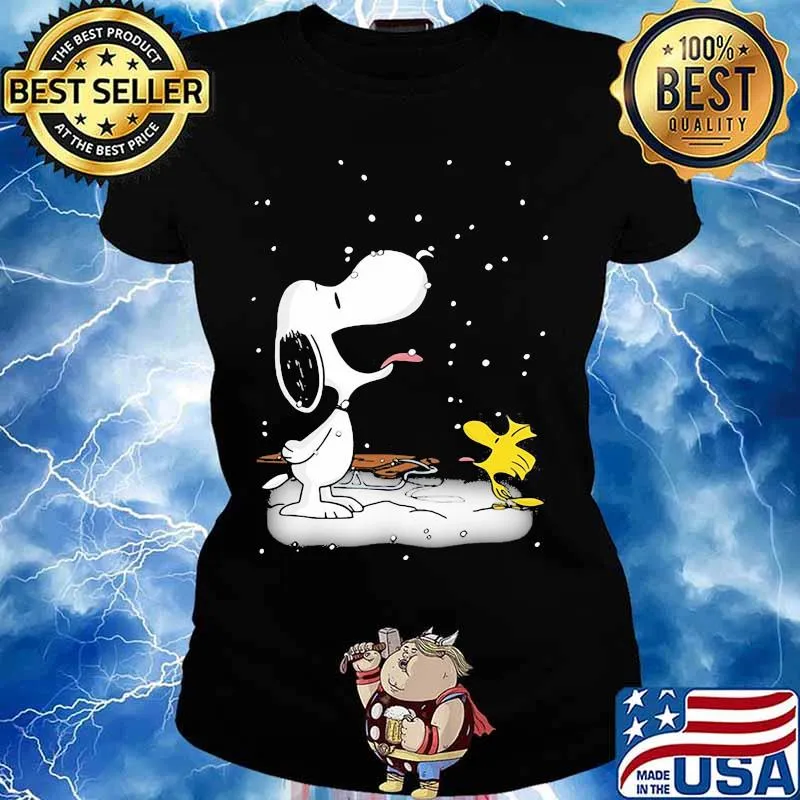 Snoopy With Woodstock Playing In The Snow Shirt Ladies tee