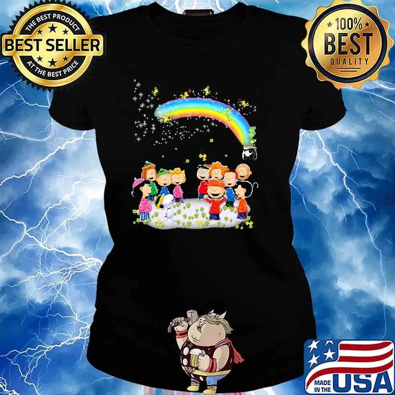 Snoopy Woodstock Play With Friends Rainbow Patrick’s Day Shirt Ladies tee