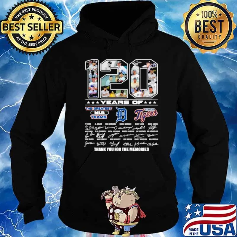 120 Years Of The Greatest MLB Teams Detroit Tigers Signatures Thank You For The Memories Hoodie