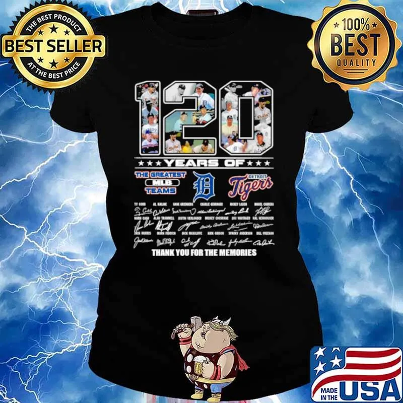 120 Years Of The Greatest MLB Teams Detroit Tigers Signatures Thank You For The Memories Ladies tee