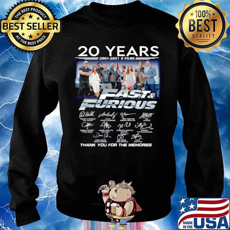 20 Years Of Fast And Furious 2001 2021 9 Films Thank You For The Memories Signatures Sweater