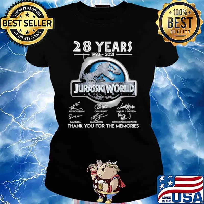 28 Years 1993 2021 Jurassic World Signatures Thank You For The Memories Shirt Ladies tee