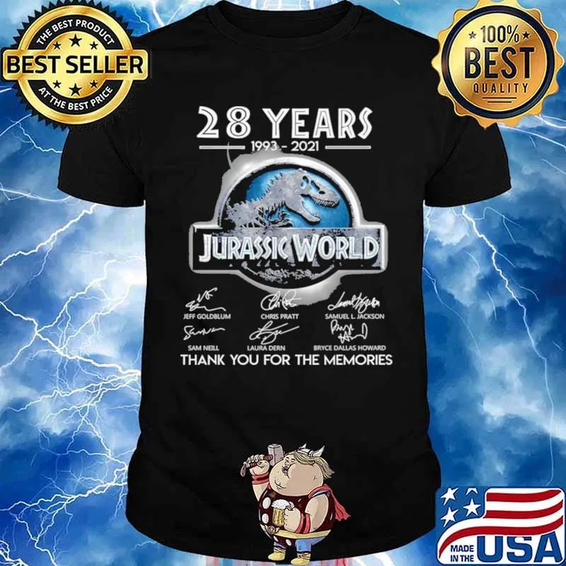 28 Years 1993 2021 Jurassic World Signatures Thank You For The Memories Shirt