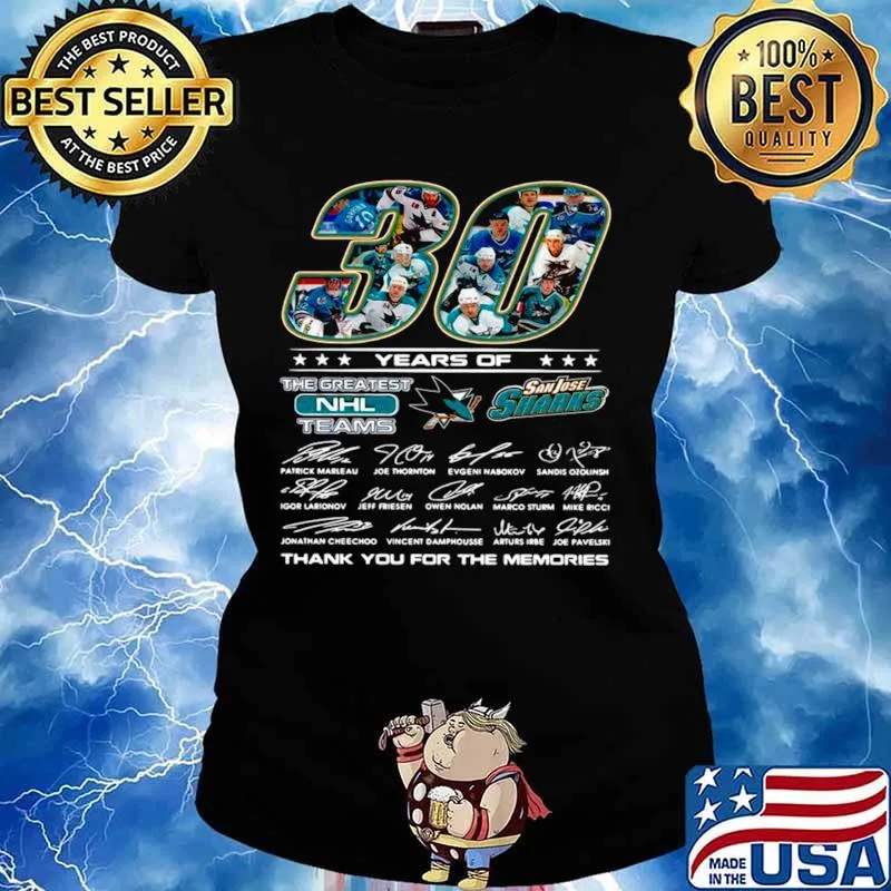 30 years of San Jose Sharks the greatest NHL teams thank you for the memories signatures Ladies tee