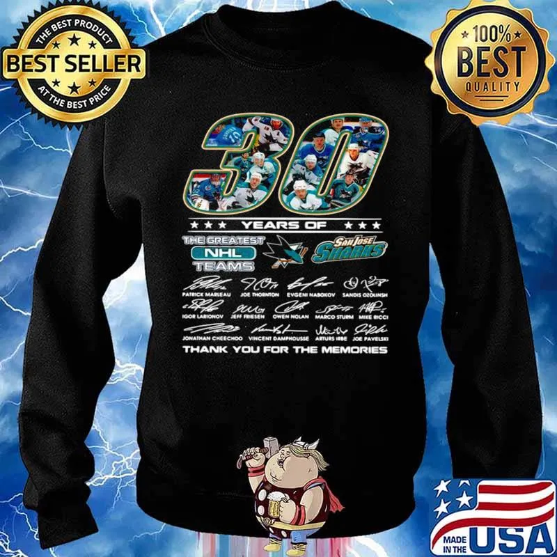 30 years of San Jose Sharks the greatest NHL teams thank you for the memories signatures Sweater