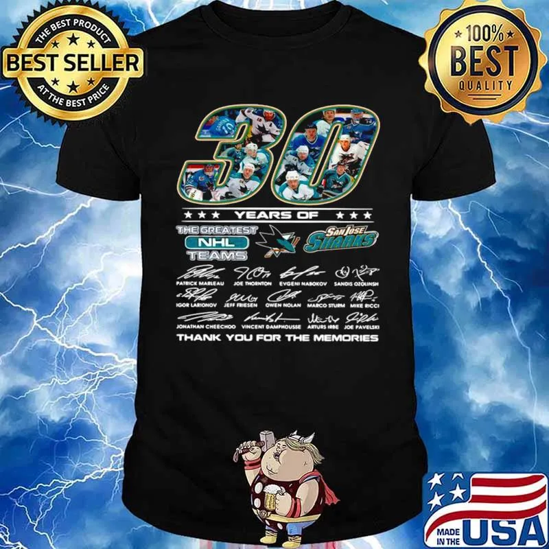 30 years of San Jose Sharks the greatest NHL teams thank you for the memories signatures shirt
