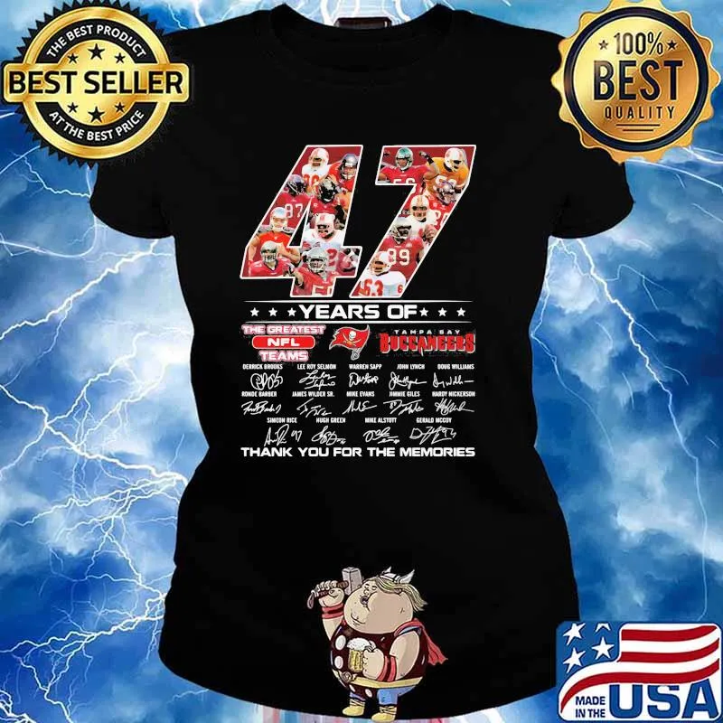 47 Years Of Tampa Bay Buccaneers Thank You For The Memories Signature Shirt Ladies tee