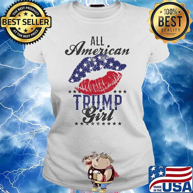 All American Trump Girl Usa Flag Lips Gop Vote 2024 Lip American Flag Shirt Ladies tee