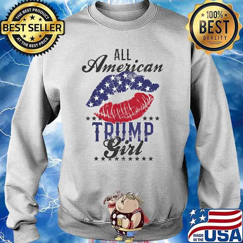 All American Trump Girl Usa Flag Lips Gop Vote 2024 Lip American Flag Shirt Sweater