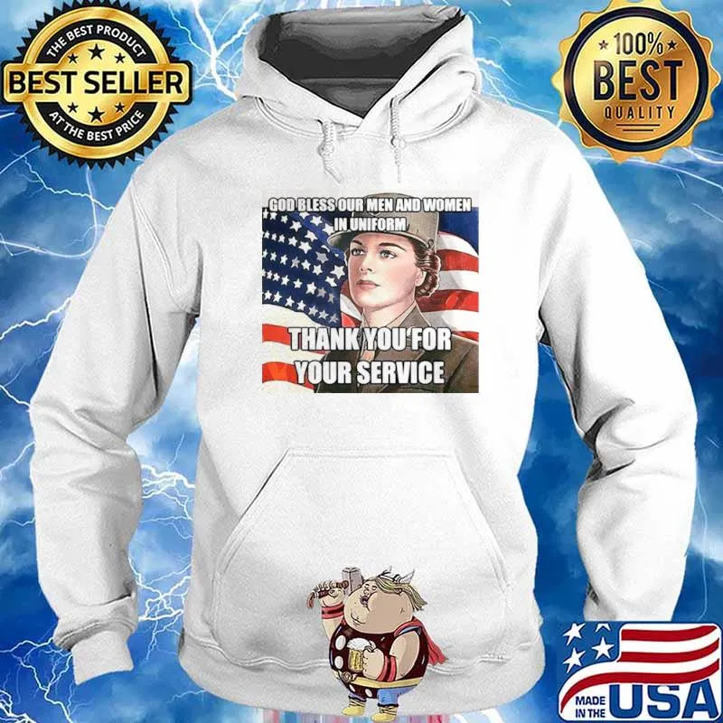 American Flag Girl God Bless Our Men And Women In Uniform Thank You For Your Service Hoodie