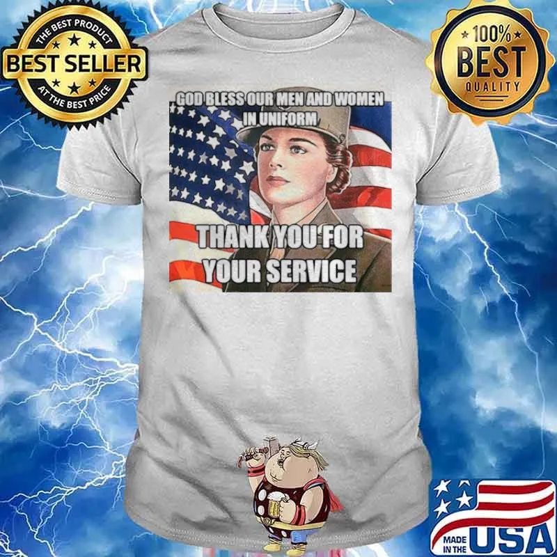 American Flag Girl God Bless Our Men And Women In Uniform Thank You For Your Service shirt