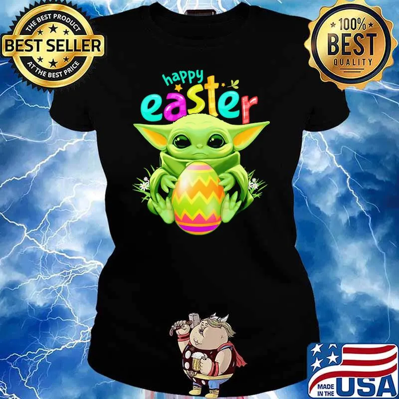 Baby Yoda Hug Egg Happy Easter Day Shirt Ladies tee