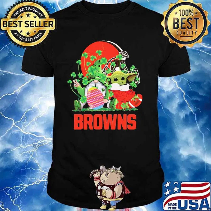Browns Football Baby Yoda Vs Gnome Happy Easters And St Patricks Day Shirt