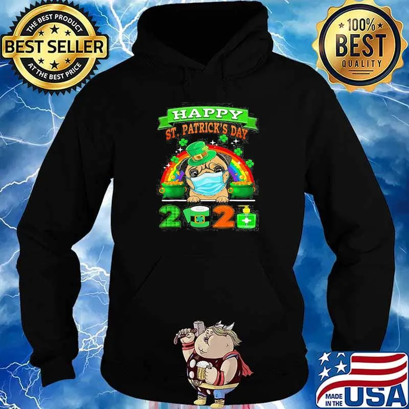 Cute Pug Mask Leprechaun Hat Shamrock St Patrick’s Day 2021 Dog Shirt Hoodie