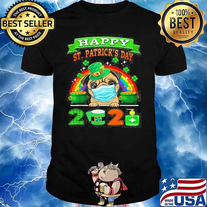 Cute Pug Mask Leprechaun Hat Shamrock St Patrick’s Day 2021 Dog Shirt