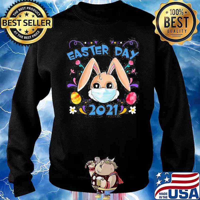 Easter Day 2021 Bunny Rabbit Face Wearing Mask Gift Womens Shirt Sweater