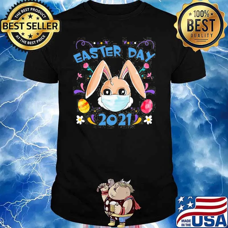 Easter Day 2021 Bunny Rabbit Face Wearing Mask Gift Womens Shirt