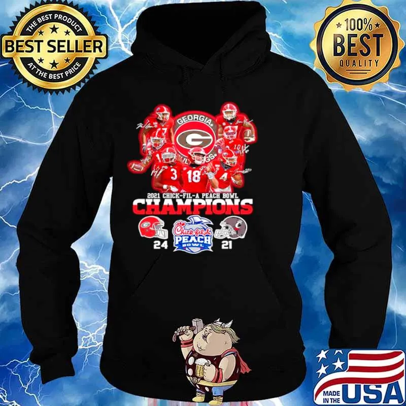 Georgia Bulldogs Team Football Players 2021 Chick Fil A Peach Bowl Champions 24 21 Cincinnati Hoodie