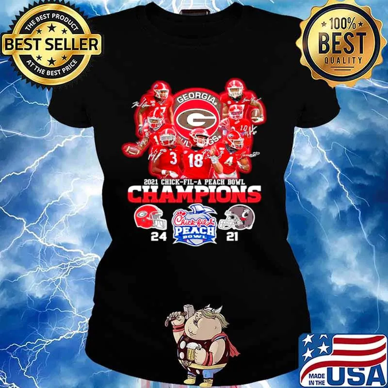 Georgia Bulldogs Team Football Players 2021 Chick Fil A Peach Bowl Champions 24 21 Cincinnati Ladies tee