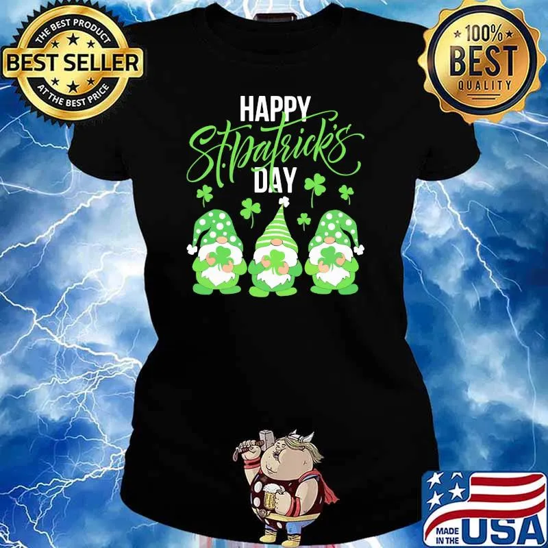 Happy St Patricks Day Lucky Three Gnome Shirt Ladies tee